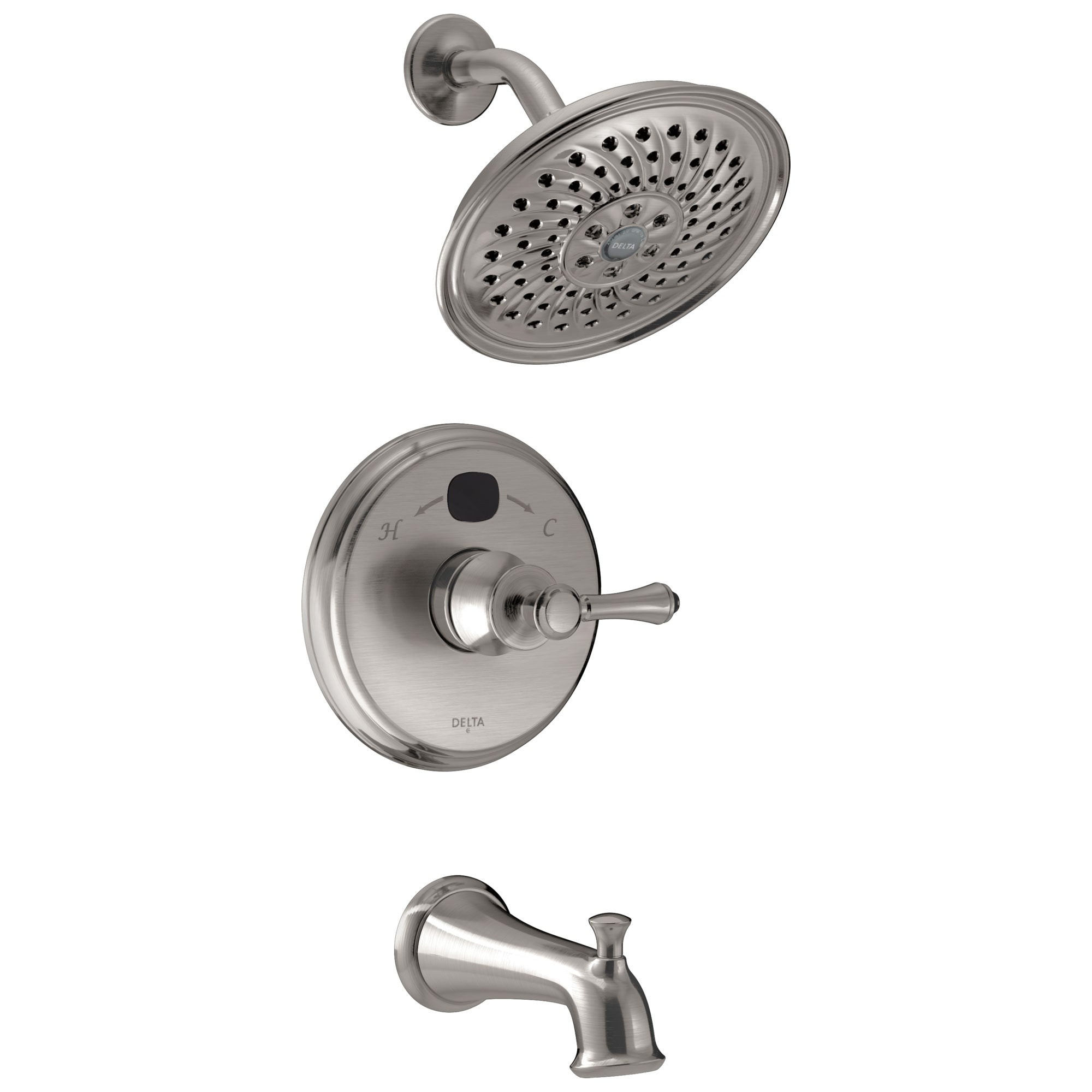 Delta Stainless Steel Finish Traditional 14 Series Digital Display Temp2O One Handle Tub and Shower Combination Faucet Includes Trim Kit and Valve with Stops D2019V