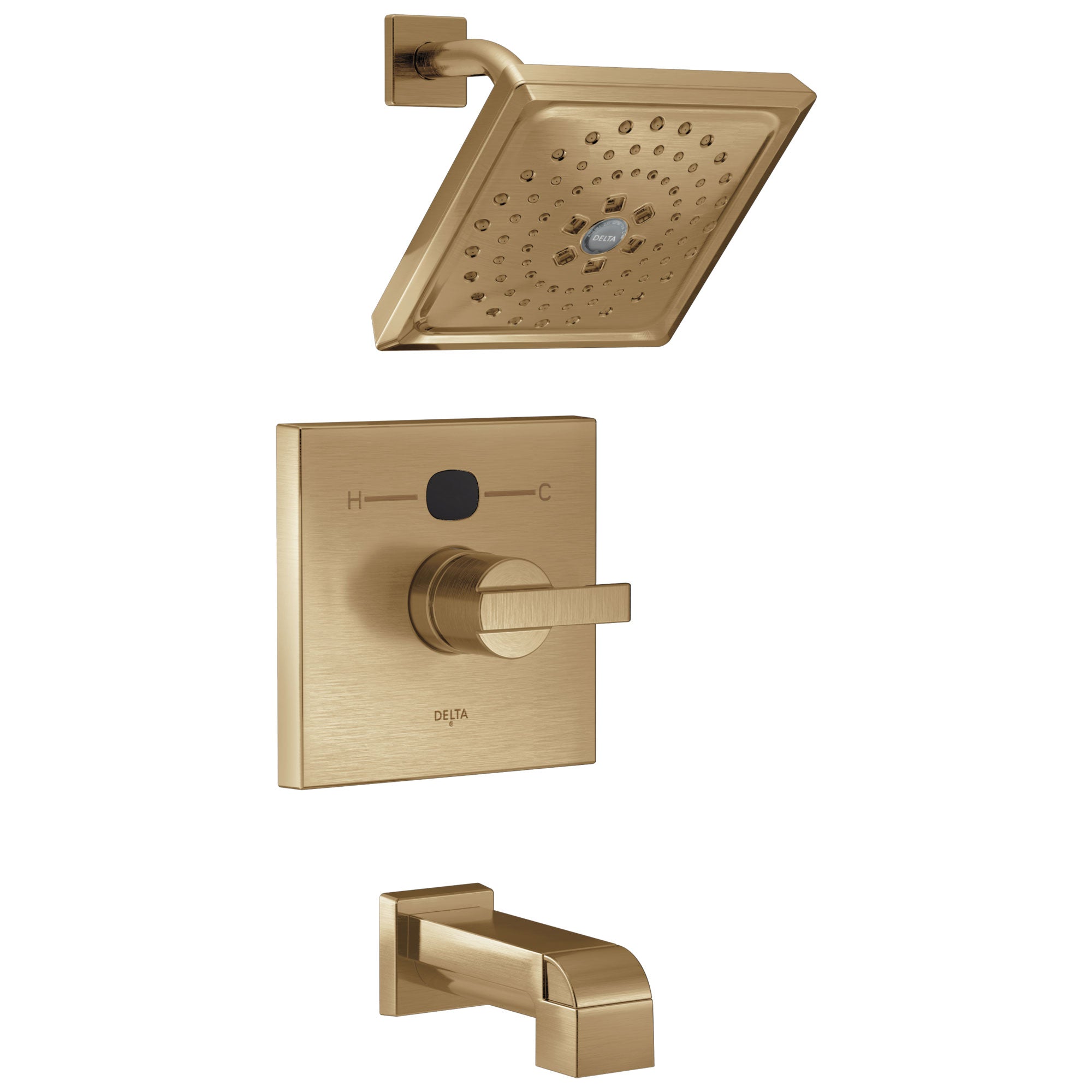 Delta Champagne Bronze Ara Collection Modern 14 Series Digital Display Temp2O One Handle Tub and Shower Combination Faucet Includes Valve with Stops D2015V