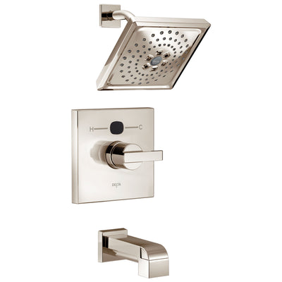 Delta Polished Nickel Ara Angular Modern 14 Series Digital Display Temp2O One Handle Tub and Shower Combination Faucet Includes Rough-in Valve with Stops D2013V