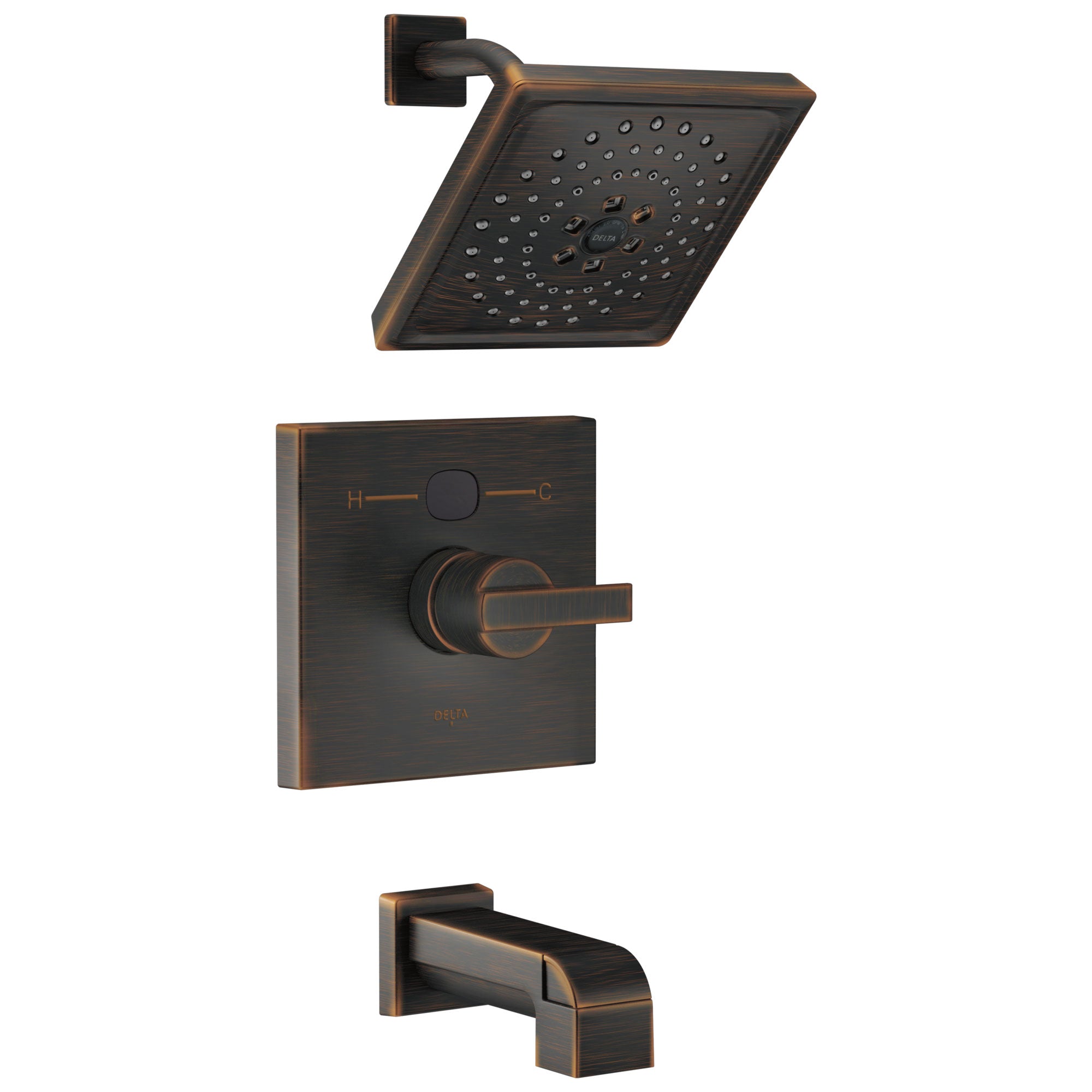 Delta Venetian Bronze Ara Angular Modern 14 Series Digital Display Temp2O One Handle Tub and Shower Combination Faucet Includes Valve without Stops D2010V