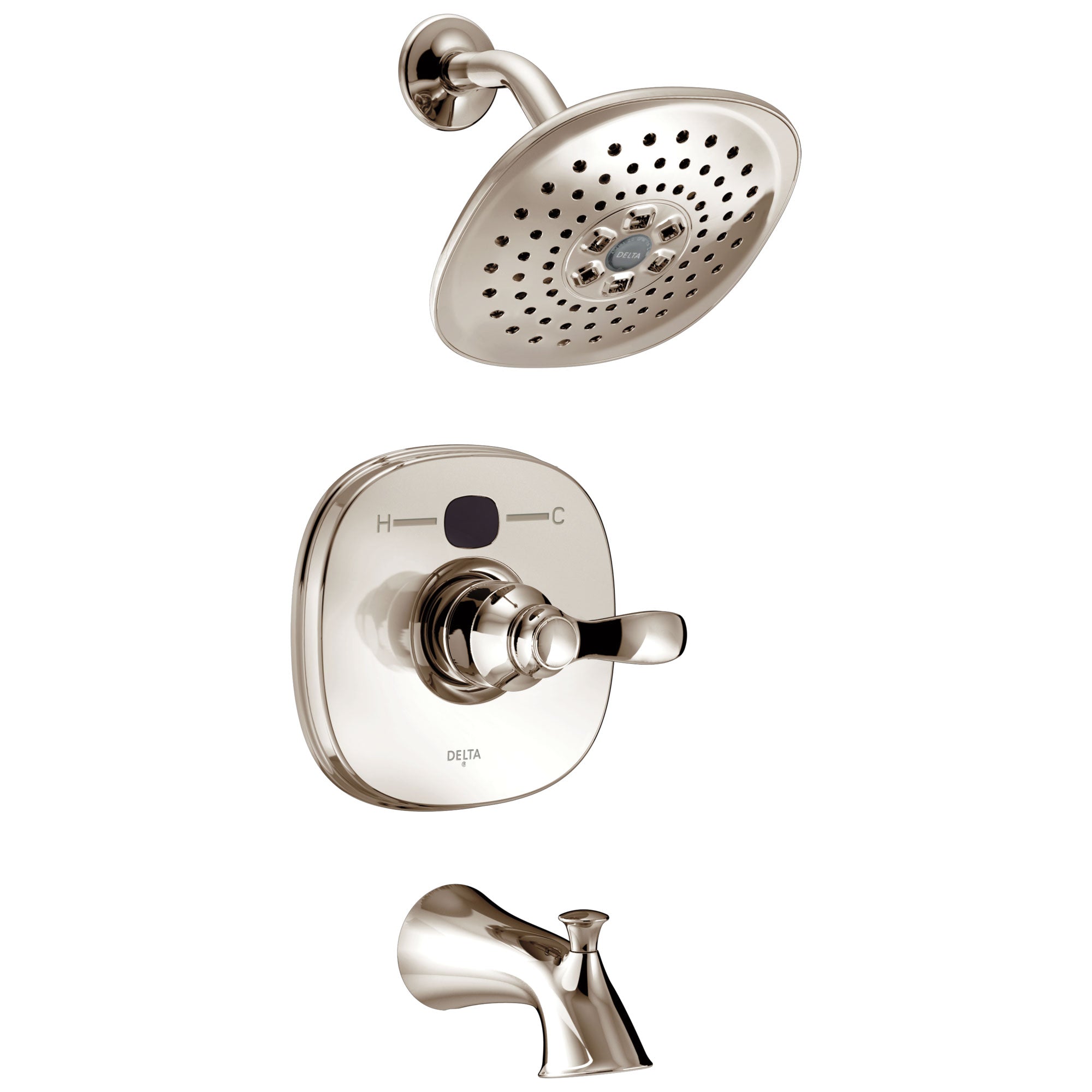 Delta Polished Nickel Transitional One Handle 14 Series Digital Display Temp2O Tub and Shower Combination Faucet Includes Rough-in Valve without Stops D2004V