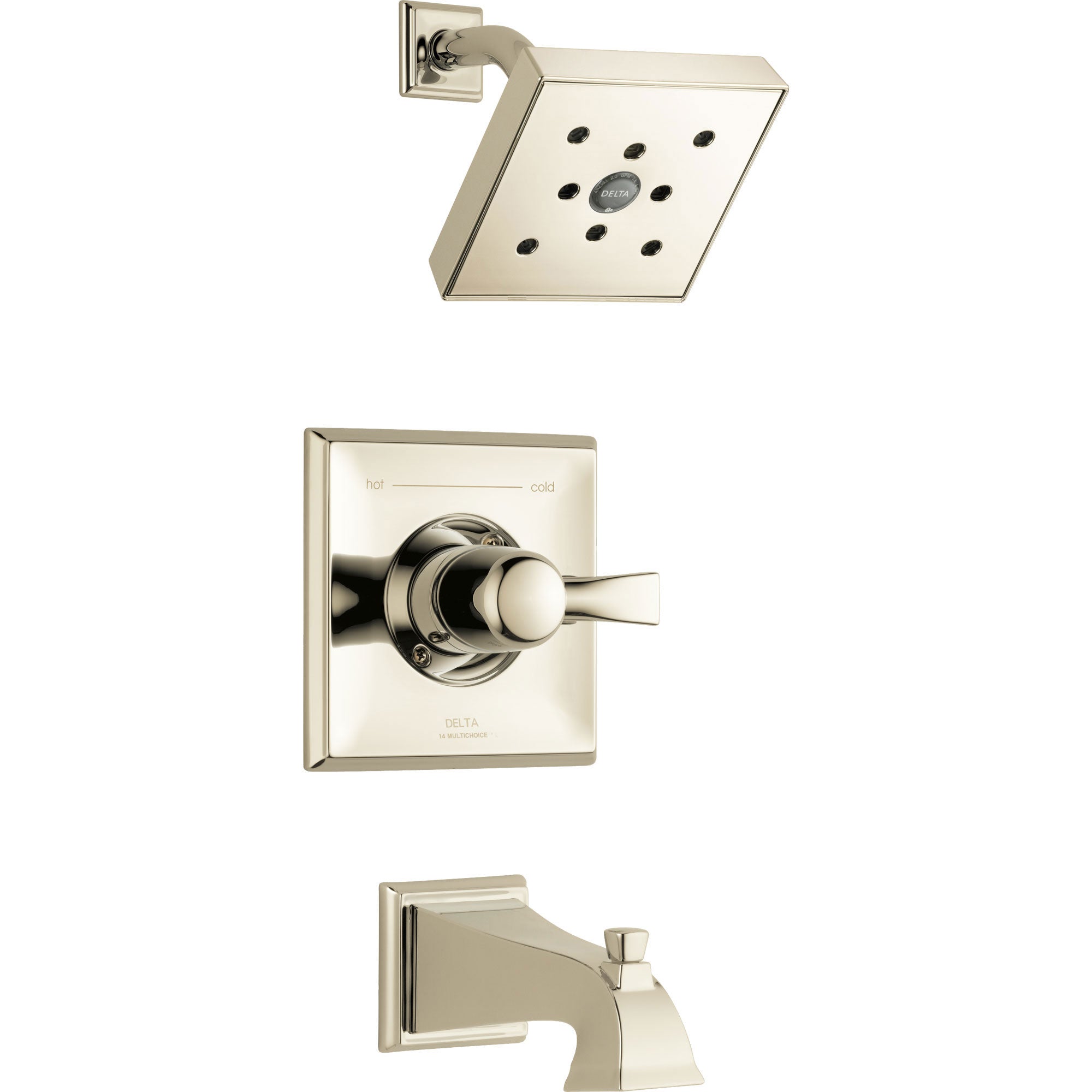 Delta Dryden Modern Square 14 Series H2Okinetic Polished Nickel Finish Single Handle Tub and Shower Combination Faucet INCLUDES Rough-in Valve D1208V