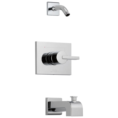 Delta Vero Collection Chrome Modern Rectangular Plate with Lever Handle Tub and Shower Combo Trim - Less Showerhead Includes Valve with Stops D2402V