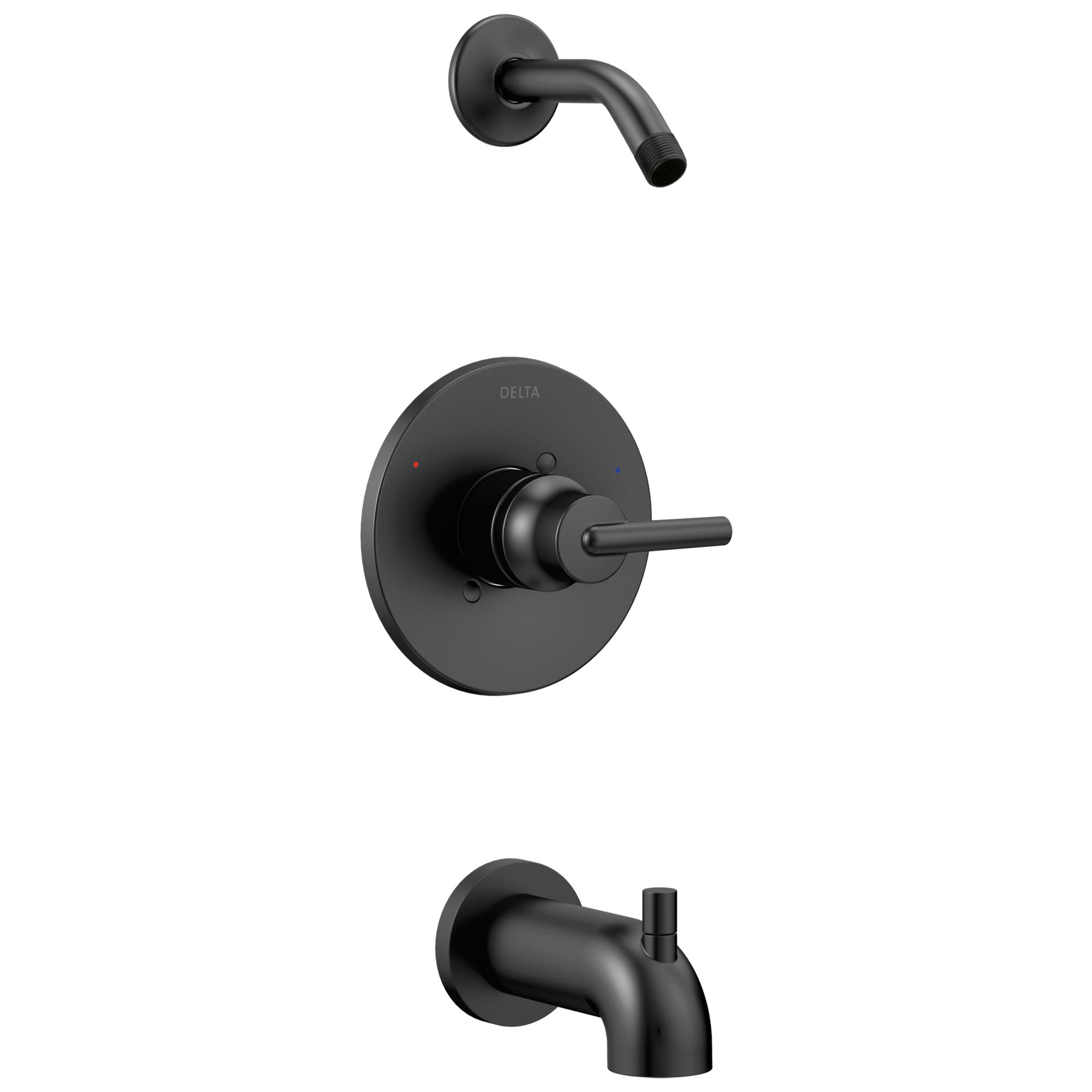 Delta Trinsic Collection Matte Black Finish Cylindrical Lever Tub and Shower Combination Faucet Trim - Less Showerhead (Requires Valve) DT14459BLLHD
