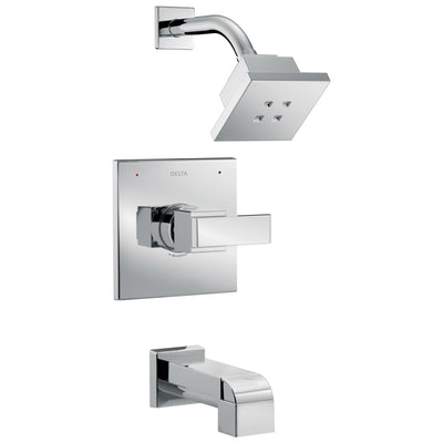 Delta Ara Collection Chrome Monitor 14 H2Okinetic Watersense Showerhead Faucet, Control, and Tub Spout Includes Trim Kit Rough Valve without Stops D2381V
