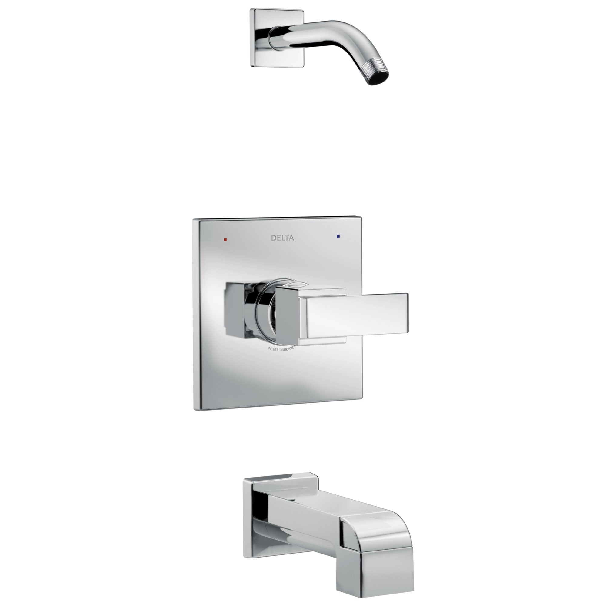Delta Ara Collection Chrome Monitor 14 Series Modern Square Tub and Shower Combination Faucet - Less Showerhead Includes Trim Kit Rough Valve without Stops D2379V