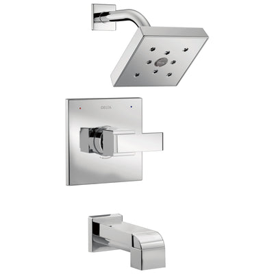 Delta Ara Collection Chrome Monitor 14 H2Okinetic Watersense Modern Square Lever Handle Tub & Shower Combo Faucet Includes Valve without Stops D2385V