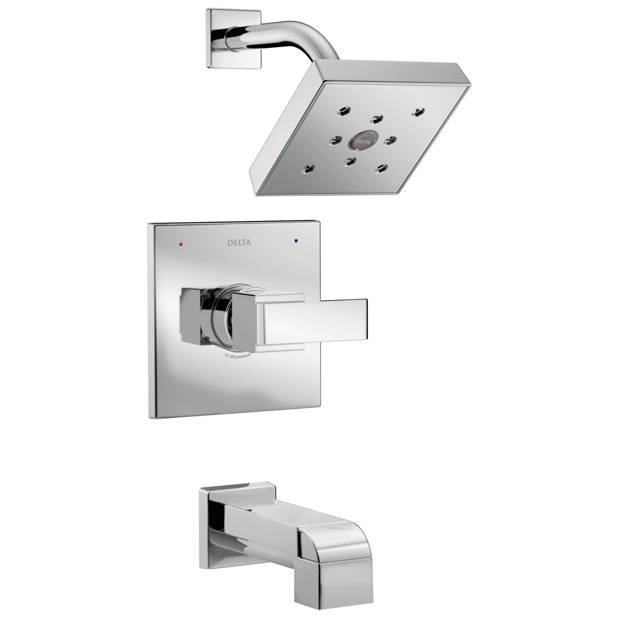 Delta Ara Collection Chrome Monitor 14 H2Okinetic Watersense Modern Square Lever Handle Tub and Shower Combo Faucet Includes Valve with Stops D2386V