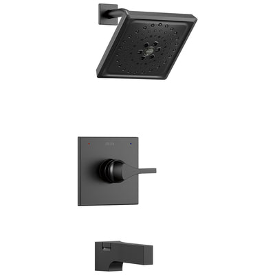 Delta Zura Matte Black Finish 14 Series H2Okinetic Tub and Shower Combination Faucet Includes Cartridge, Handle, and Valve without Stops D3636V