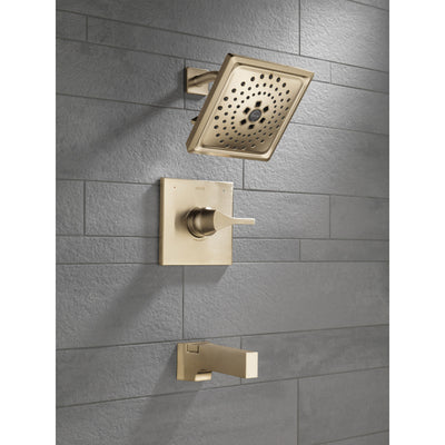 Delta Zura Champagne Bronze Finish 14 Series H2Okinetic Tub and Shower Combination Faucet Includes Cartridge, Handle, and Valve without Stops D3634V