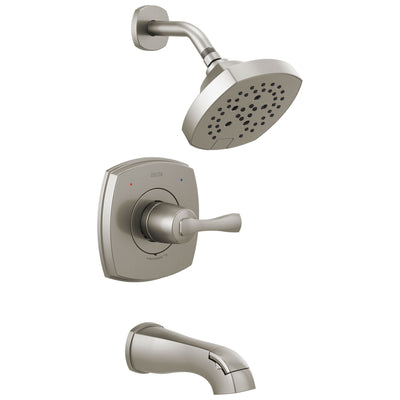 Delta Stryke Stainless Steel Finish 14 Series Tub & Shower Combination Faucet Includes Single Lever Handle, Cartridge, and Valve with Stops D3428V