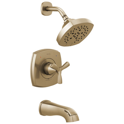 Delta Stryke Champagne Bronze Finish 14 Series Tub and Shower Combination Faucet Includes Helo Cross Handle, Cartridge, and Valve without Stops D3437V
