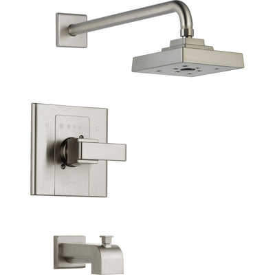 Delta Arzo Stainless Steel Finish Tub and Large Shower Faucet with Valve D336V