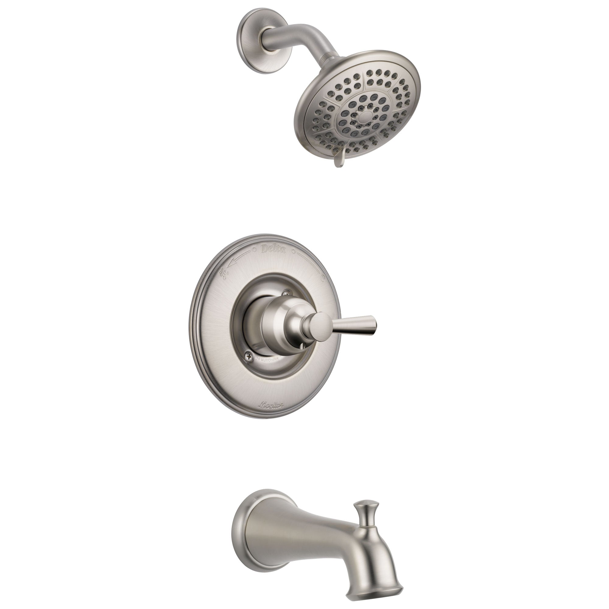 Delta Linden Collection Stainless Steel Finish Monitor 14 Contemporary Shower Faucet, Control, and Tub Spout Includes Trim Kit Rough Valve without Stops D2369V