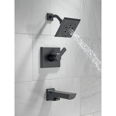 Delta Pivotal Matte Black Finish Tub and Shower Combination Faucet Includes Monitor 14 Series Cartridge, Handle, and Valve with Stops D3422V