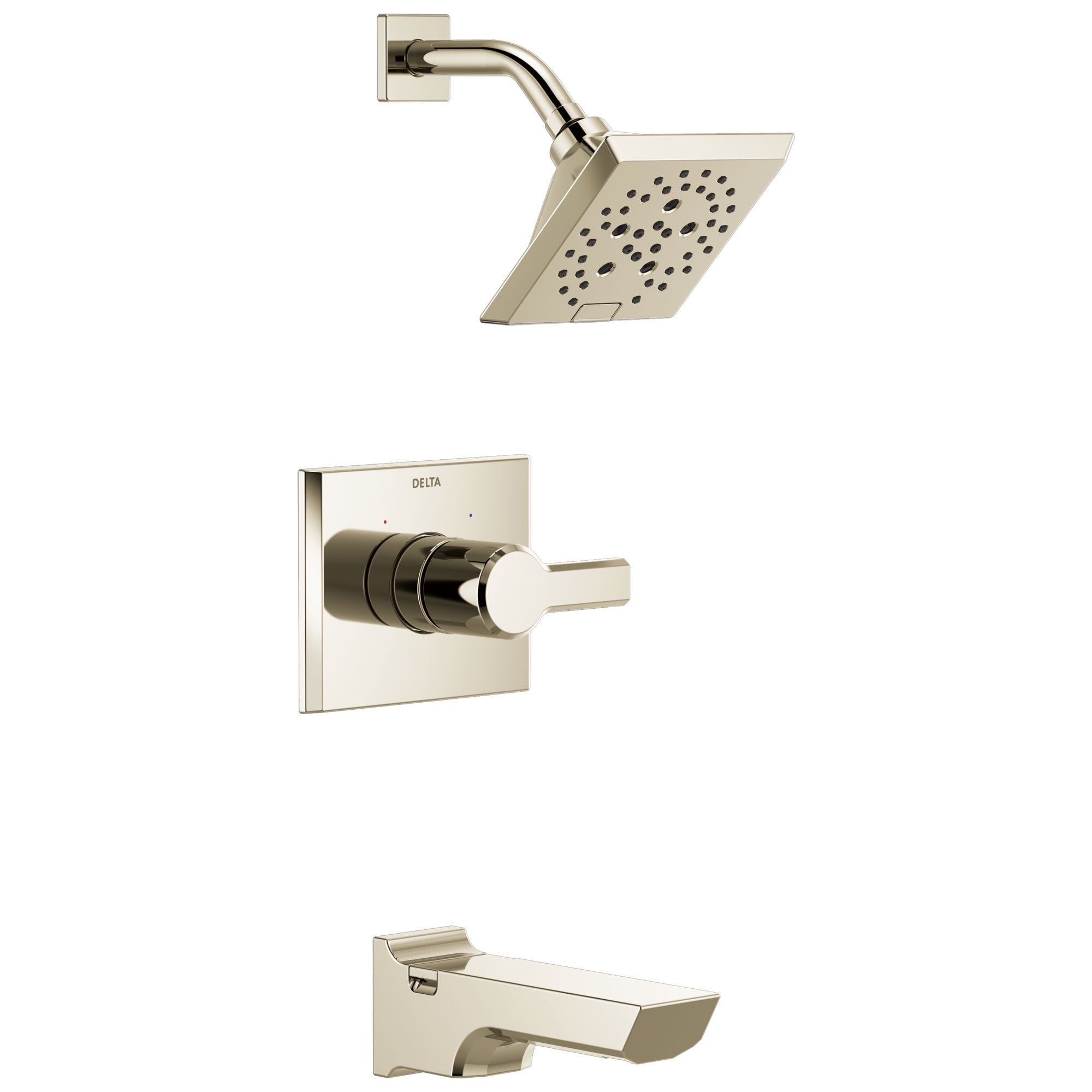 Delta Pivotal Polished Nickel Finish Tub and Shower Combination Faucet Includes Monitor 14 Series Cartridge, Handle, and Valve with Stops D3418V