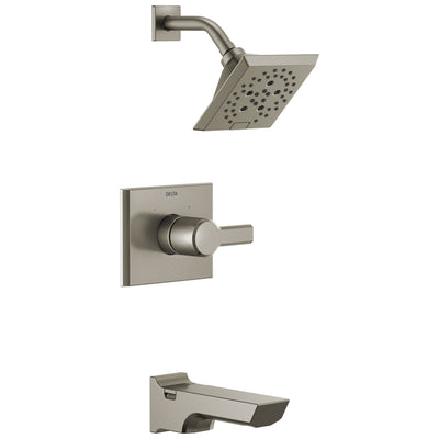 Delta Pivotal Stainless Steel Finish Tub and Shower Combination Faucet Includes Monitor 14 Series Cartridge, Handle, and Valve with Stops D3416V