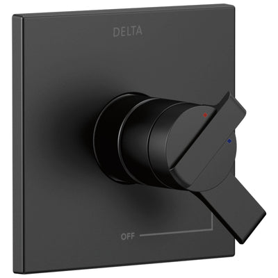 Delta Ara Collection Matte Black Finish Square Shower Faucet Valve Only Trim with Dual Temperature and Pressure Controls Includes Rough Valve without Stops D2353V