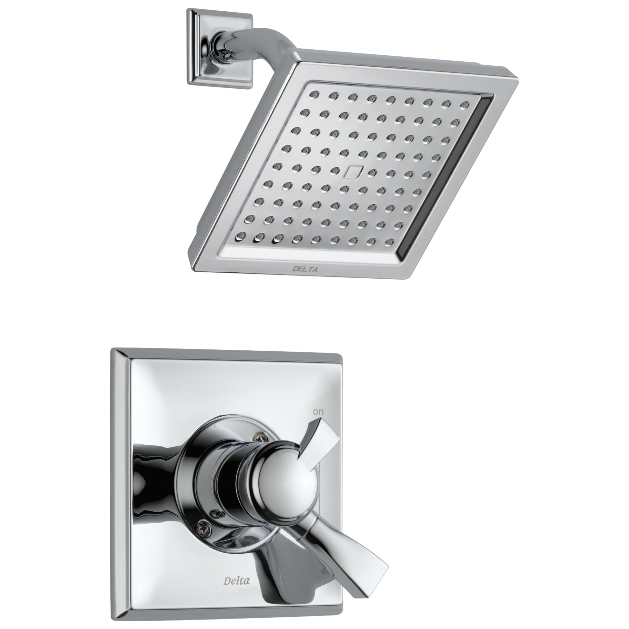 Delta Dryden Collection Chrome Monitor 17 Modern Water Efficient Dual Control Shower Faucet with Square Showerhead Includes Rough Valve with Stops D2340V