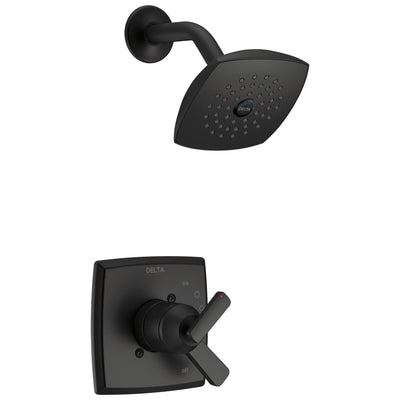 Delta Ashlyn Matte Black Finish Monitor 17 Series Shower only Faucet with Cartridge, Handles, and Rough-in Valve without Stops D3377V