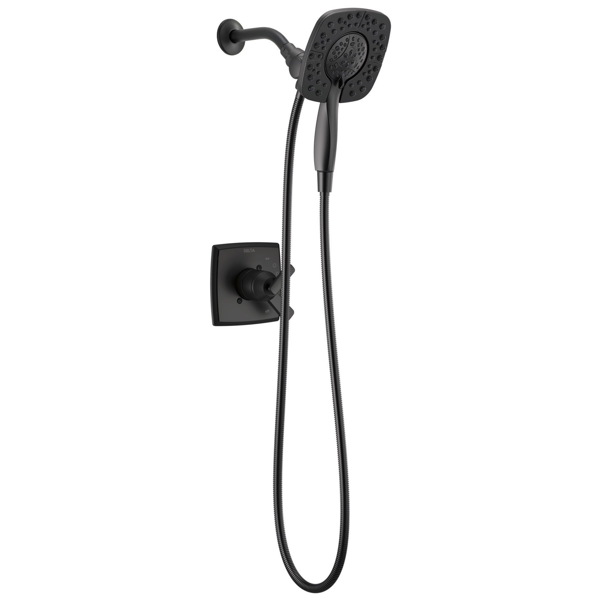 Delta Ashlyn Matte Black Finish Monitor 17 Series In2ition Showerhead/Hand Shower Faucet Includes Handles, Cartridge, and Valve with Stops D3376V