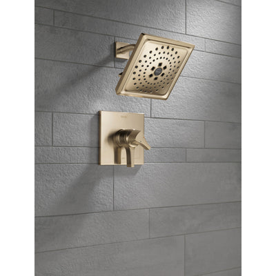 Delta Zura Champagne Bronze Finish Monitor 17 Series H2Okinetic Shower Only Faucet with Handles, Cartridge, and Valve with Stops D3372V