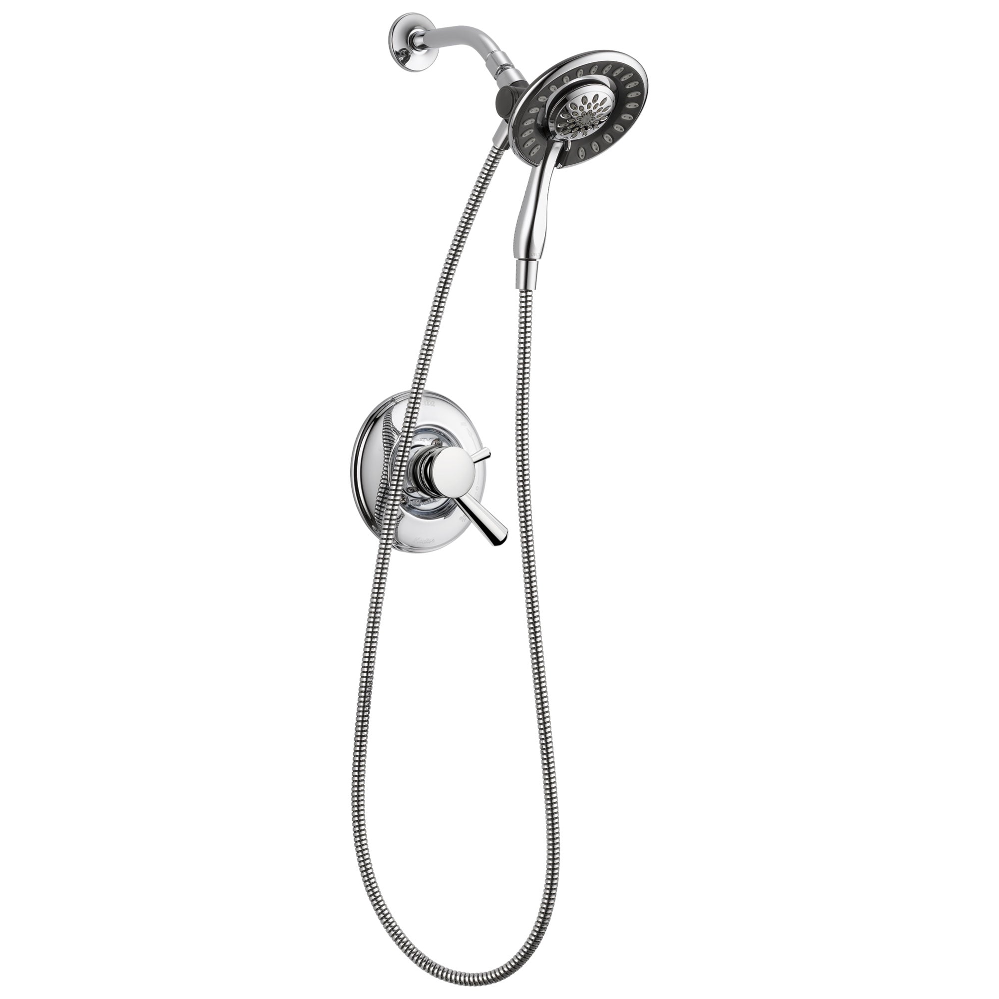 Delta Linden Collection Chrome Monitor 17 Dual Control Shower only Faucet with Handspray and Showerhead Combo Includes Rough Valve without Stops D2323V