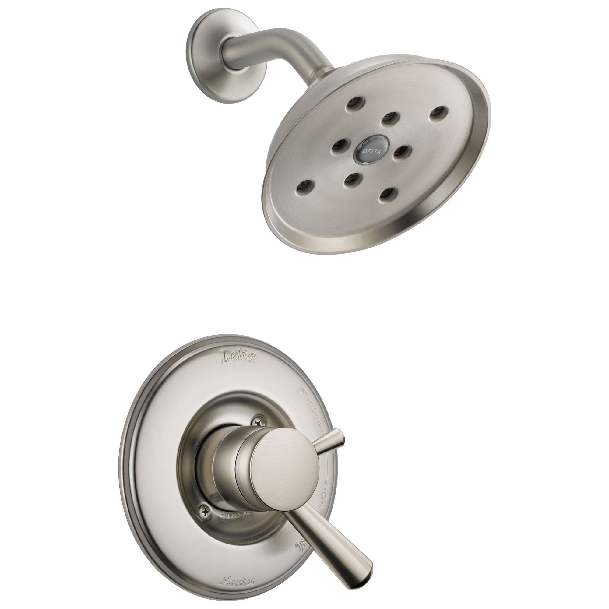 Delta Linden Collection Stainless Steel Finish Shower only Faucet with Temperature and Pressure Control Handles Includes Trim Kit and Rough Valve with Stops D2318V