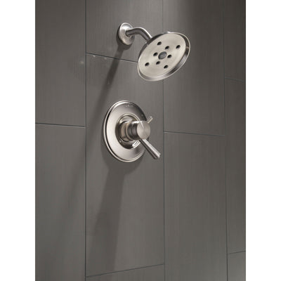 Delta Linden Stainless Steel Finish Shower only Faucet with Temperature and Pressure Control Handles Includes Trim Kit and Rough Valve without Stops D2317V