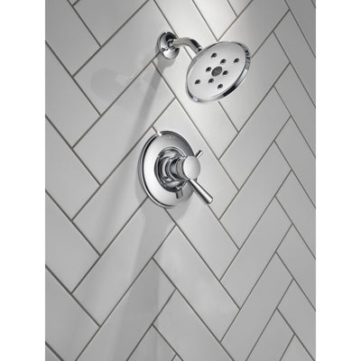 Delta Linden Collection Chrome Monitor 17 Shower only Faucet Trim with Separate Temperature and Pressure Controls Includes Rough Valve with Stops D2326V