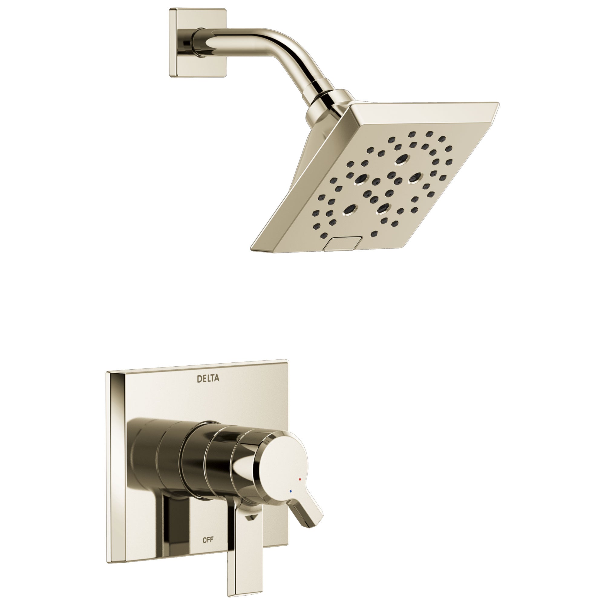 Delta Pivotal Modern Polished Nickel Finish H2Okinetic Shower only Faucet Includes 17 Series Cartridge, Handles, and Valve without Stops D3357V