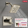 Delta Pivotal Modern Polished Nickel Finish H2Okinetic Shower only Faucet Includes 17 Series Cartridge, Handles, and Valve with Stops D3358V