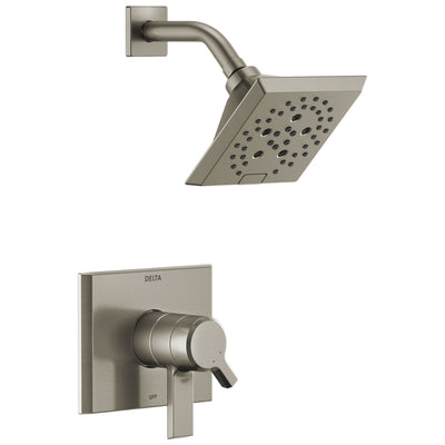 Delta Pivotal Modern Stainless Steel Finish H2Okinetic Shower only Faucet Includes 17 Series Cartridge, Handles, and Valve with Stops D3356V