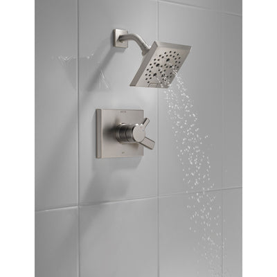 Delta Pivotal Modern Stainless Steel Finish H2Okinetic Shower only Faucet Includes 17 Series Cartridge, Handles, and Valve without Stops D3355V