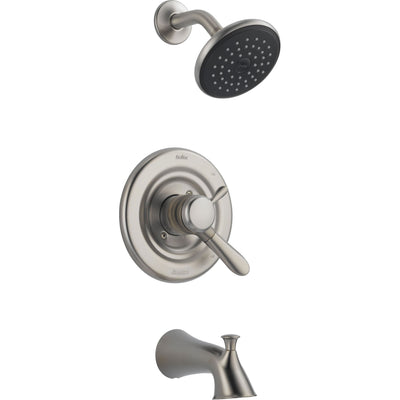 Delta Stainless Steel Finish Lahara Monitor 17 Series Tub and Shower Combination Faucet INCLUDES Rough-in Valve and 24" Single Towel Bar Package D095CR