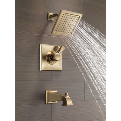 Delta Dryden Champagne Bronze Finish Water Efficient Tub & Shower Combo Faucet Includes 17 Series Cartridge, Handles, and Valve without Stops D3353V