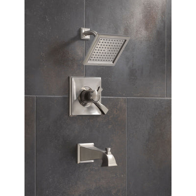Delta Dryden Stainless Steel Finish Dual Temp and Pressure Control Modern Square Shower and Tub Combination Includes Trim Kit and Rough Valve without Stops D2309V