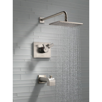Delta Vero Stainless Steel Finish Water Efficient Tub & Shower Combo Faucet Includes 17 Series Cartridge, Handles, and Valve with Stops D3344V