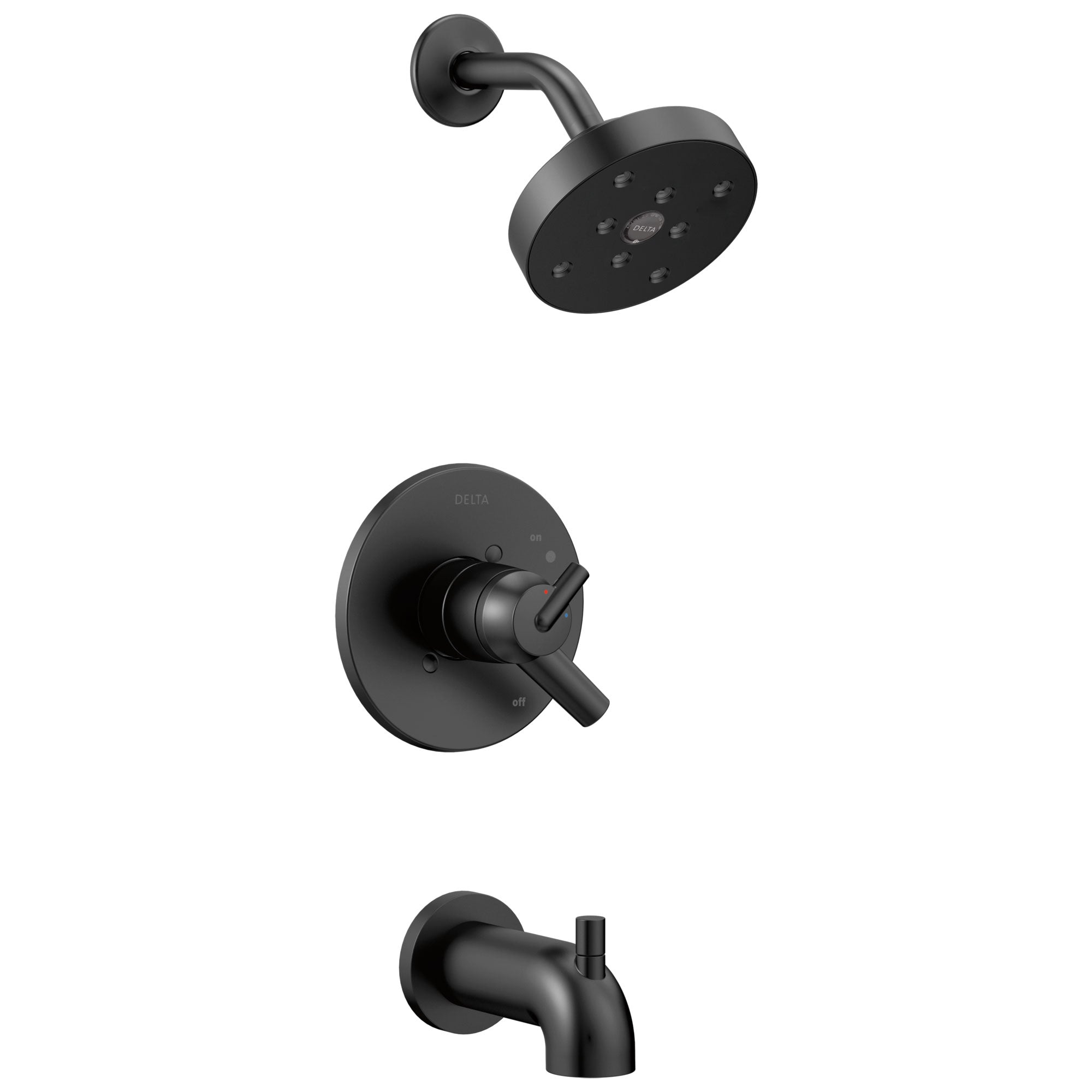 Delta Trinsic Collection Matte Black Finish Dual Temp and Volume Control Tub and Shower Combo Trim Includes Rough Valve without Stops D2303V