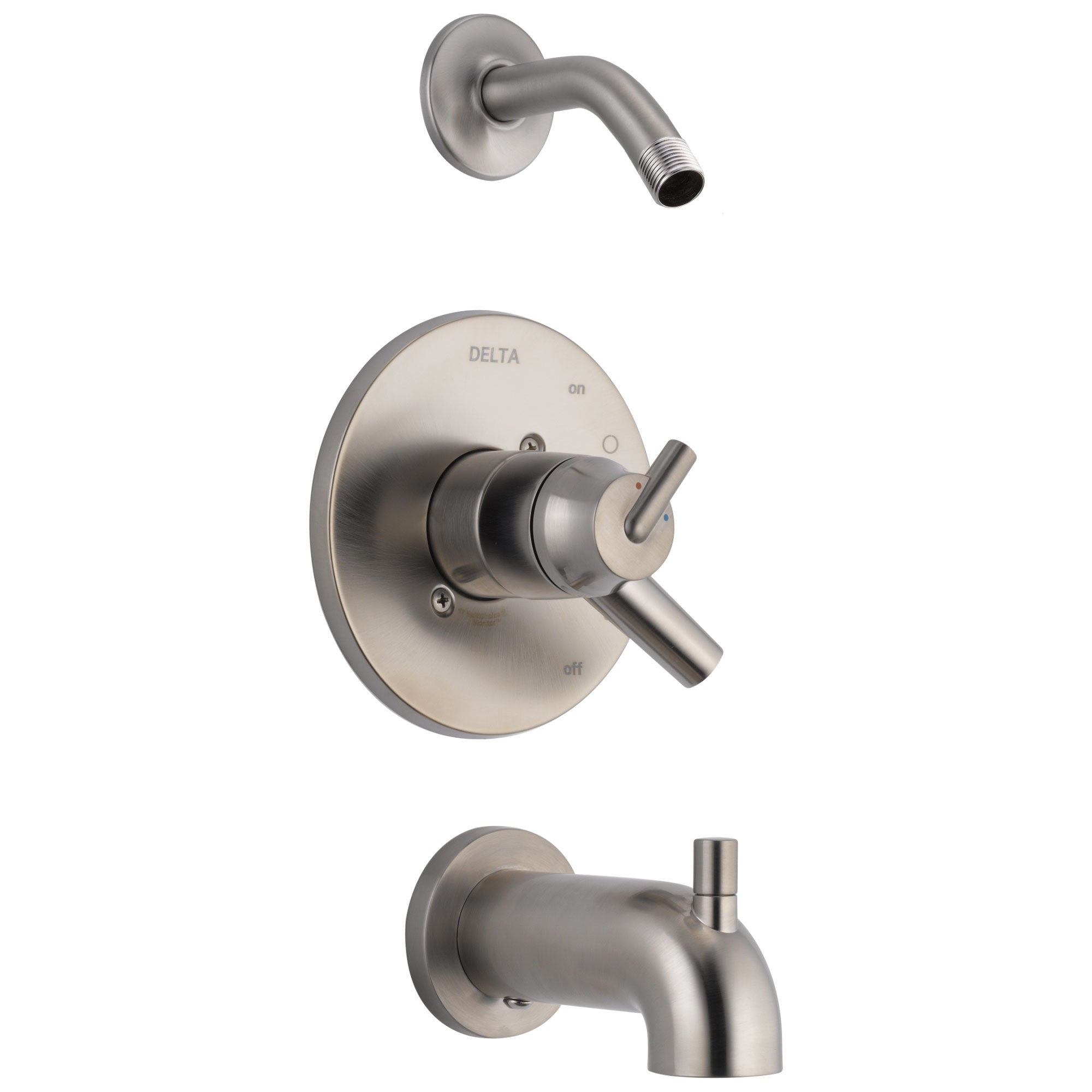 Delta Trinsic Collection Stainless Steel Finish Dual Temp and Volume Control Tub and Shower Combo Less Shower Head Includes Rough Valve with Stops D2300V