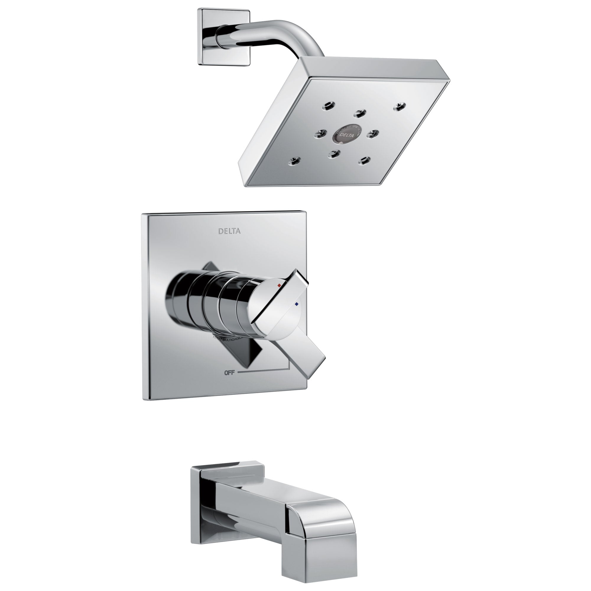 Delta Ara Collection Chrome Monitor 17 Modern Temperature and Pressure Dual Control Tub & Shower Faucet Combo Includes Rough Valve without Stops D2297V