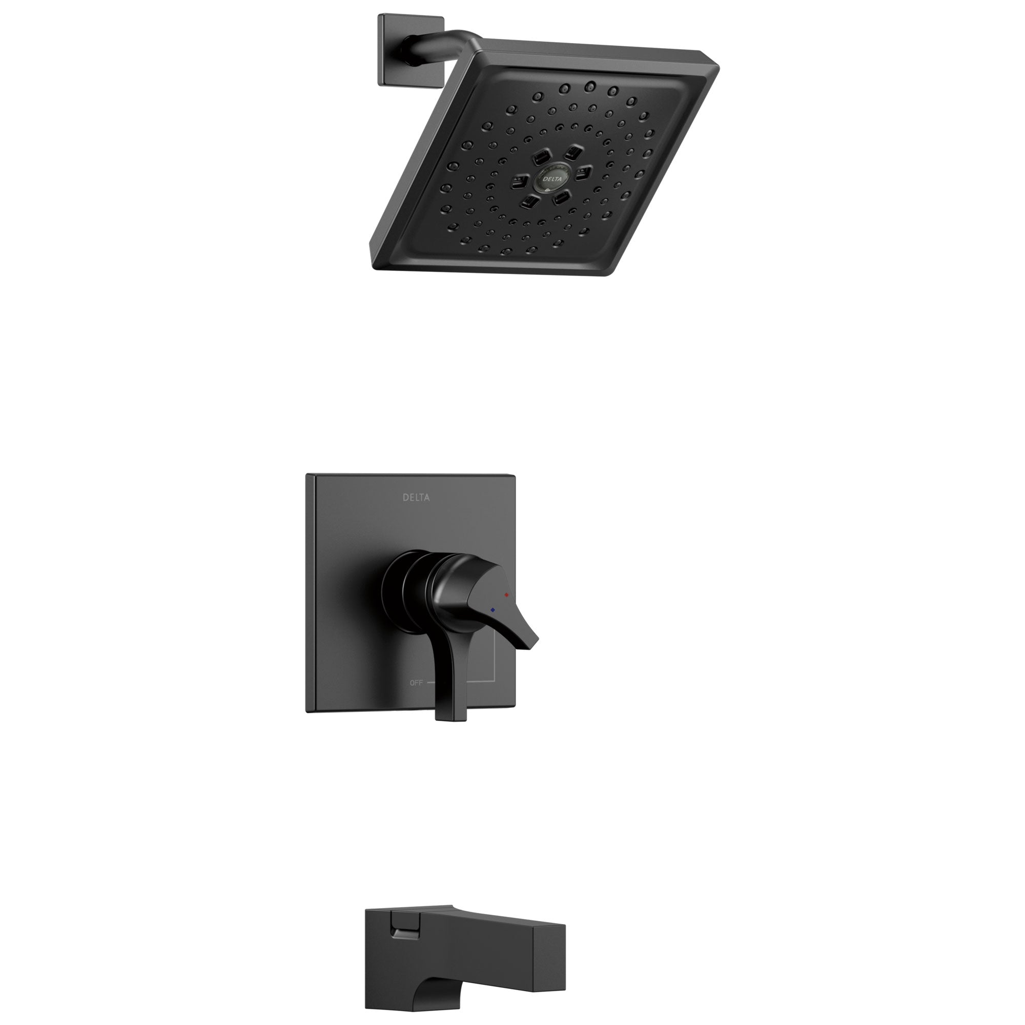 Delta Zura Matte Black Finish 17 Series H2Okinetic Tub and Shower Combination Faucet Includes Handles, Cartridge, and Valve without Stops D3632V