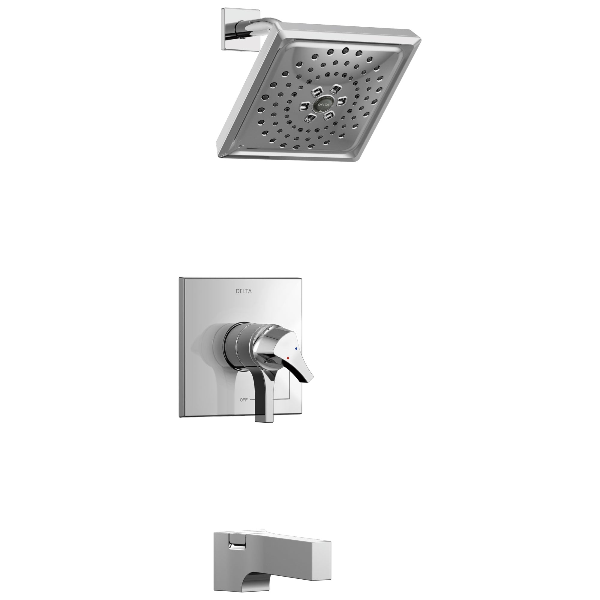 Delta Zura Collection Chrome Modern Dual Pressure and Temperature Control Handle Tub and Shower Combination Faucet Includes Rough-in Valve with Stops D1959V