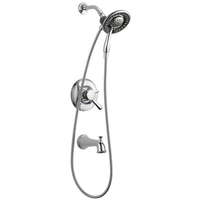 Delta Linden Collection Chrome Dual Temp and Pressure Control Tub and Shower with 2-in-1 Hand Shower / Showerhead Combo Trim (Requires Valve) DT17493I