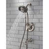Delta Linden Collection Stainless Steel Finish Dual Control Tub and Shower Faucet with Hand Spray / Showerhead Combo Includes Rough Valve with Stops D2284V