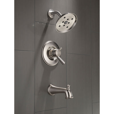 Delta Linden Collection Stainless Steel Finish Monitor 17 H2Okinetic Tub and Shower Combination Faucet Includes Rough Valve without Stops D2285V