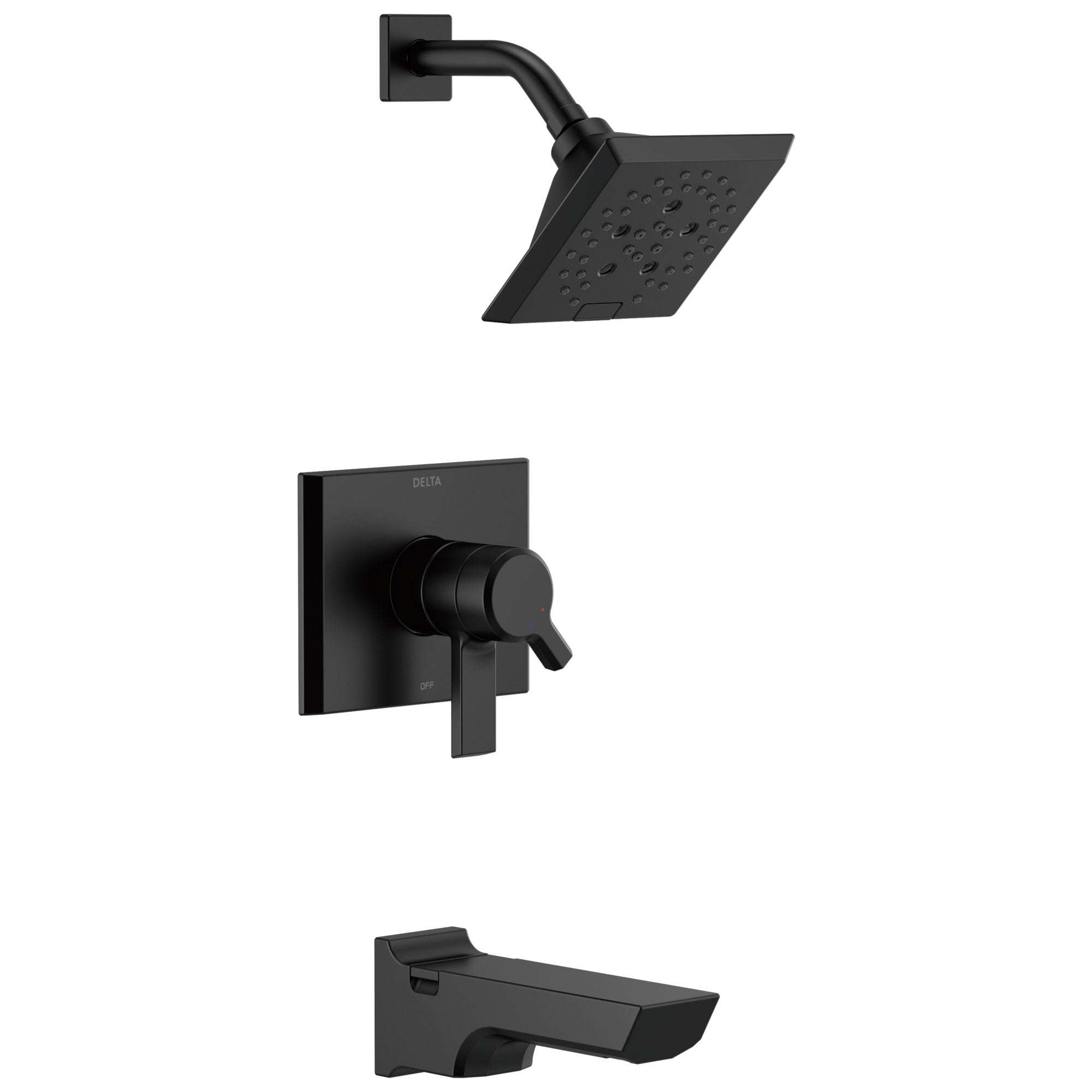 Delta Pivotal Matte Black Finish H2Okinetic Tub and Shower Combination Faucet Includes 17 Series Cartridge, Handles, and Valve with Stops D3326V