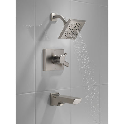 Delta Pivotal Stainless Steel Finish H2Okinetic Tub and Shower Combination Faucet Includes Cartridge, Handles, and Valve without Stops D3321V