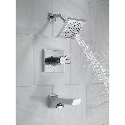 Delta Pivotal Chrome Finish H2Okinetic Tub and Shower Combination Faucet Includes 17 Series Cartridge, Handles, and Valve with Stops D3328V