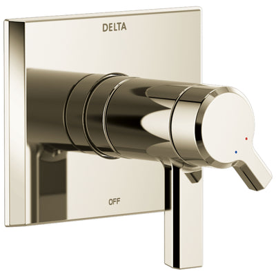 Delta Pivotal Polished Nickel Finish Thermostatic Shower Faucet Dual Handle Control Includes 17T Cartridge, Handles, and Valve without Stops D3303V